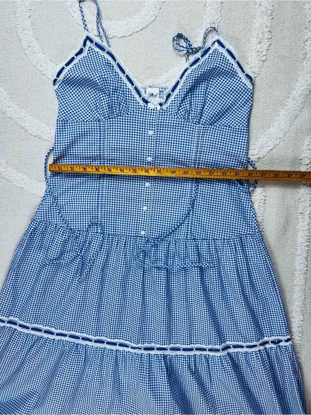 Frankie’s Bikinis x VS Pink Indiana Blue Gingham Lace Trim Sundress – Size M - Picture 10 of 14